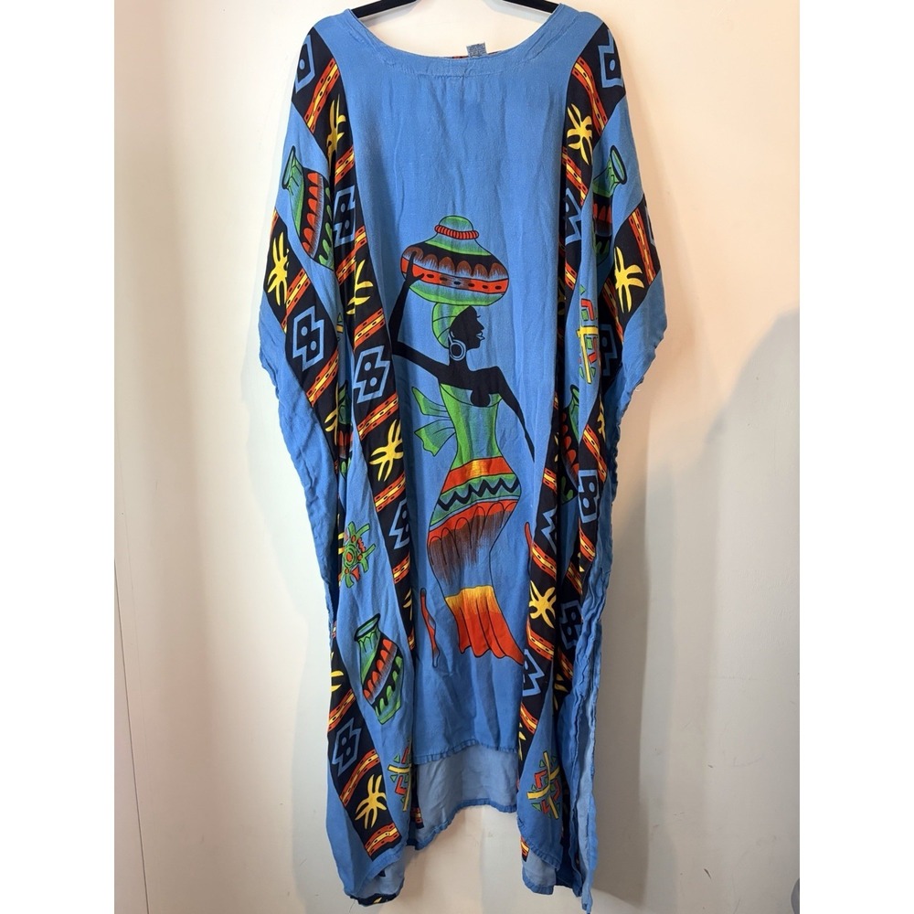 Vintage Santé Classics African Tribal Print Kaftan Caftan Dress One Size Rayon
